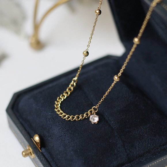 18K Gold Plated Diamond Drop Link Chain Necklace - Picture 2 of 10